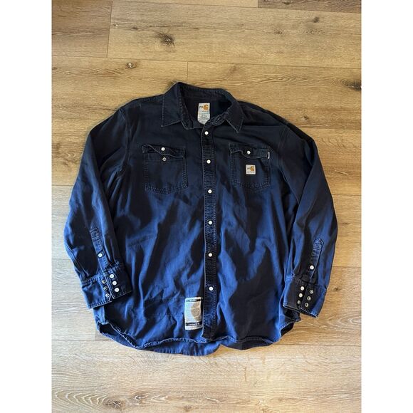 Carhartt Mens Blue Flame Resistant Pearl Snap Long Sleeve Shirt Size 2XL 101572 - Picture 1 of 3